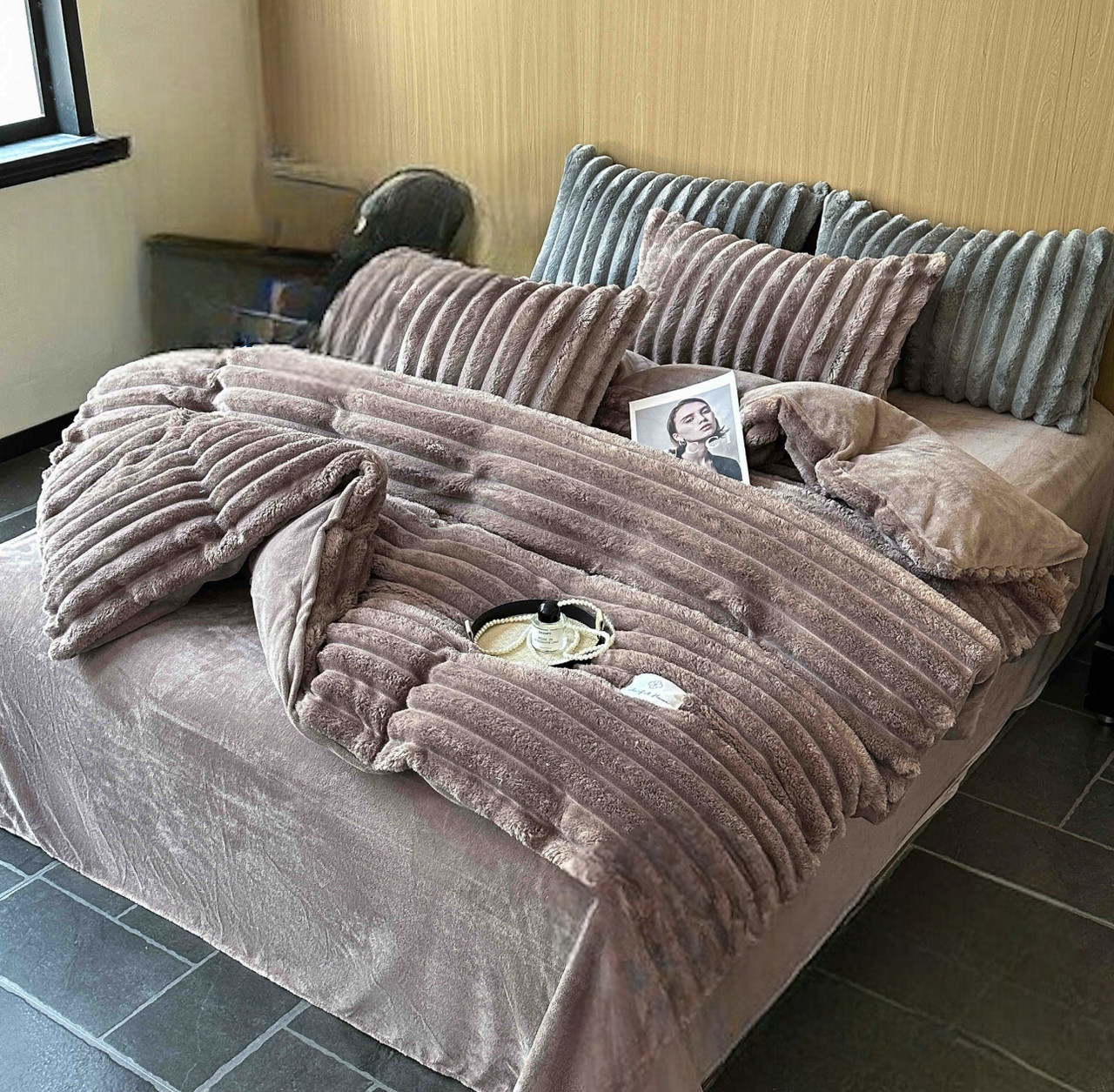 Постільна білизна велюрового євро комплекту/тепле постільне/Постельне велюрове в смужку, фото 1