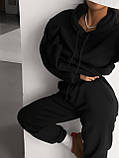 Чорний теплий жіночий костюм із турецької тринитки на флісі з написом на спині, фото 5
