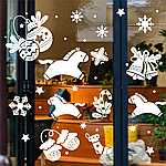 Новорічний набір наклейок на вікна Конячки 2026 символи Нового року кінь сніжинки кульки дзвіночок білий матовий