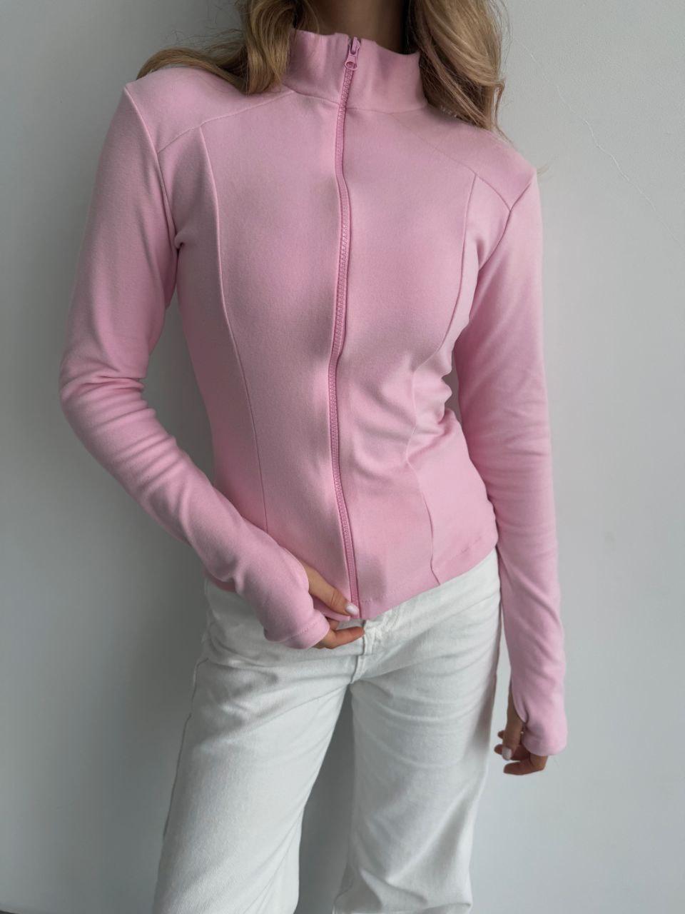 Тепла рожева жіноча обтисла кофта на змійці з тонкого флісу, фото 1