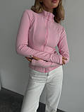 Тепла рожева жіноча обтисла кофта на змійці з тонкого флісу, фото 4