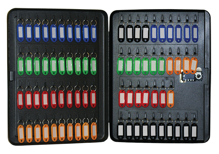 Бокс для ключів на 77 секцій, з брелоками, з кодовим замком, сталевий, чорний