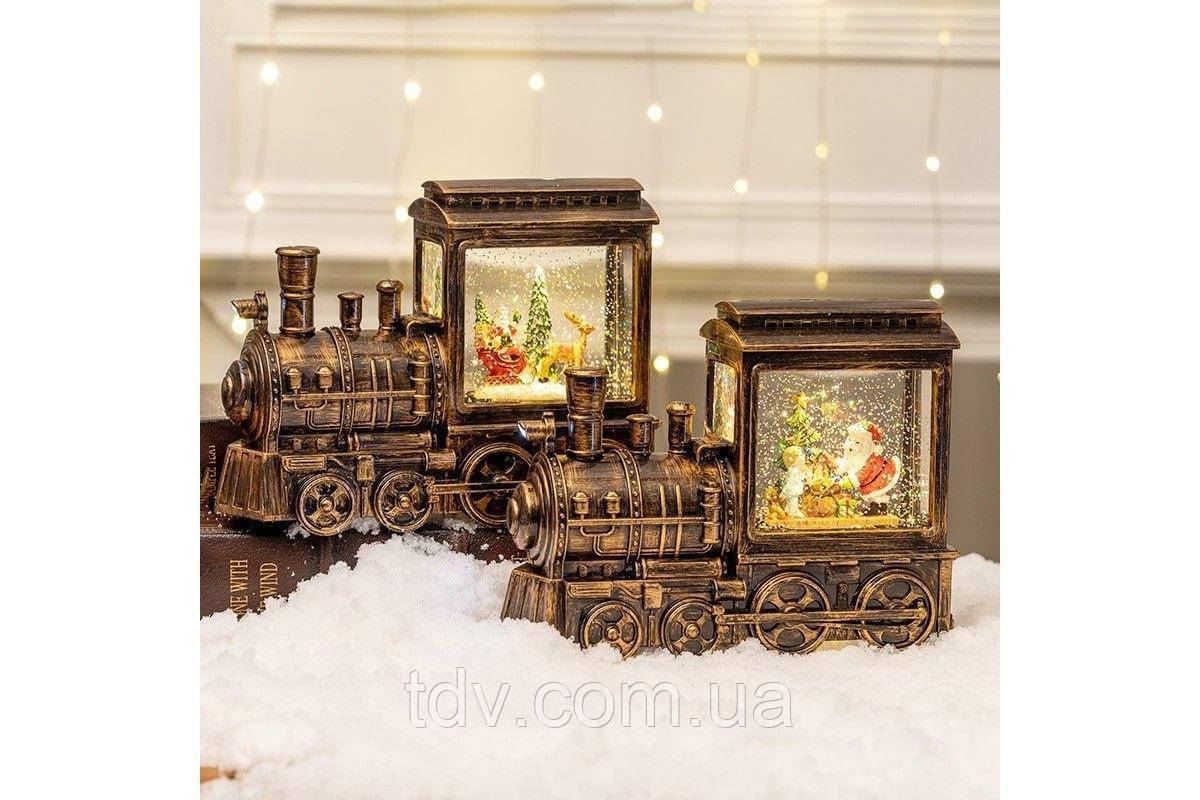 Новорічний LED світильник-декор “Паровоз” HC-D013, сніжний, фото 1