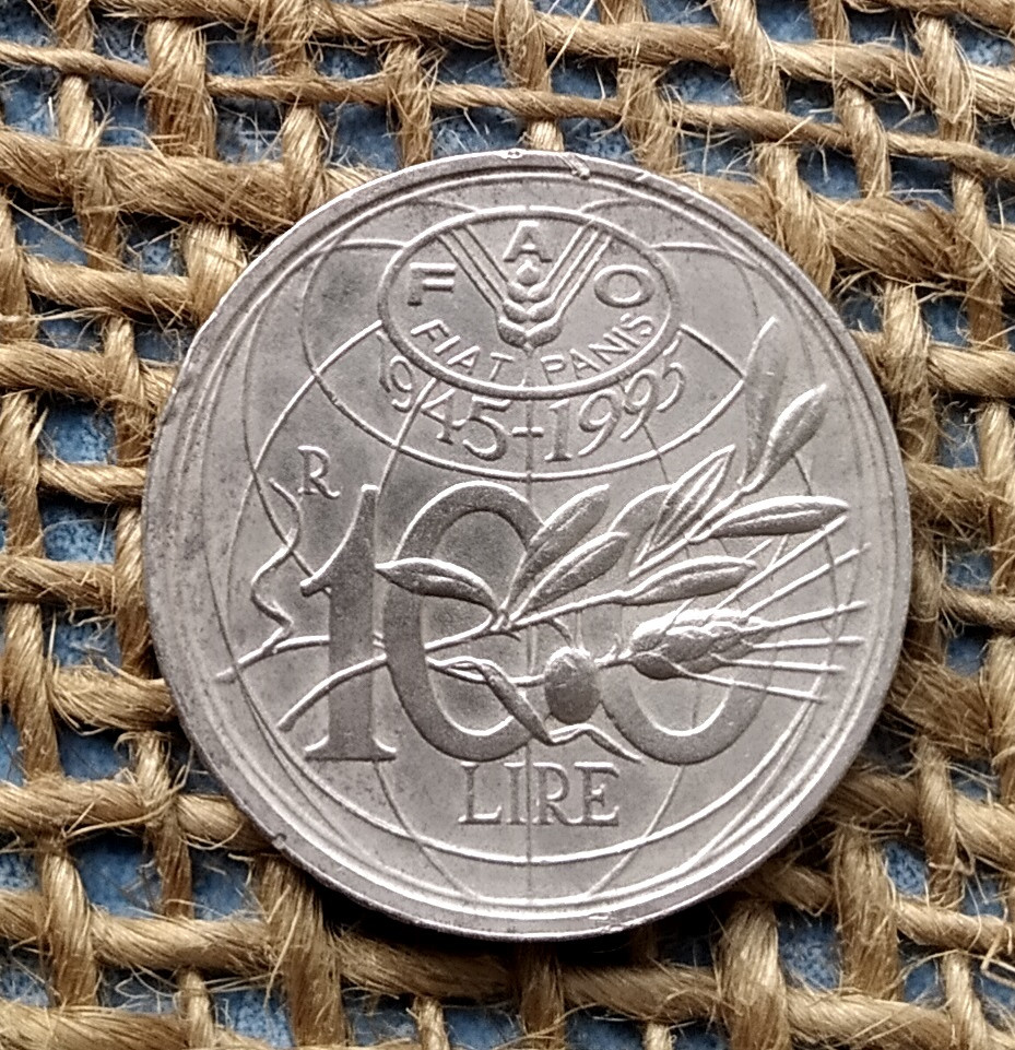 100 лiр 1995 року. "Продовольча програма". Iталiя, фото 1