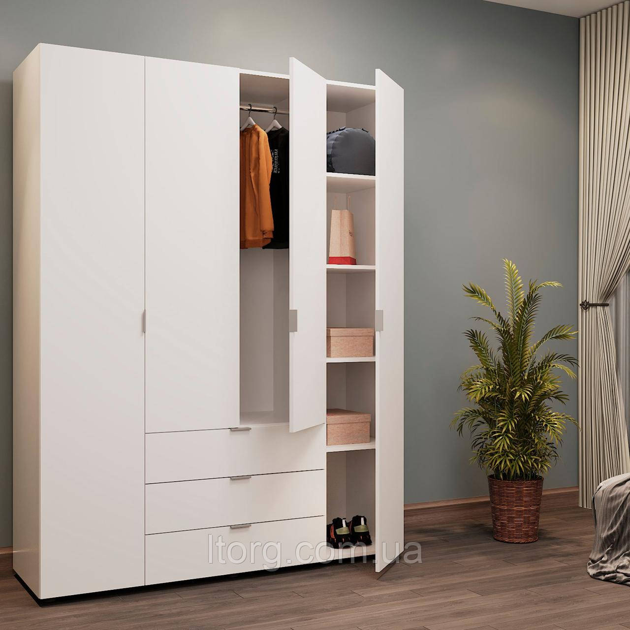 Шафа розпашна для одягу Doros Гелар 155х49,5х203,4 см Білий (DRS-011100), фото 1