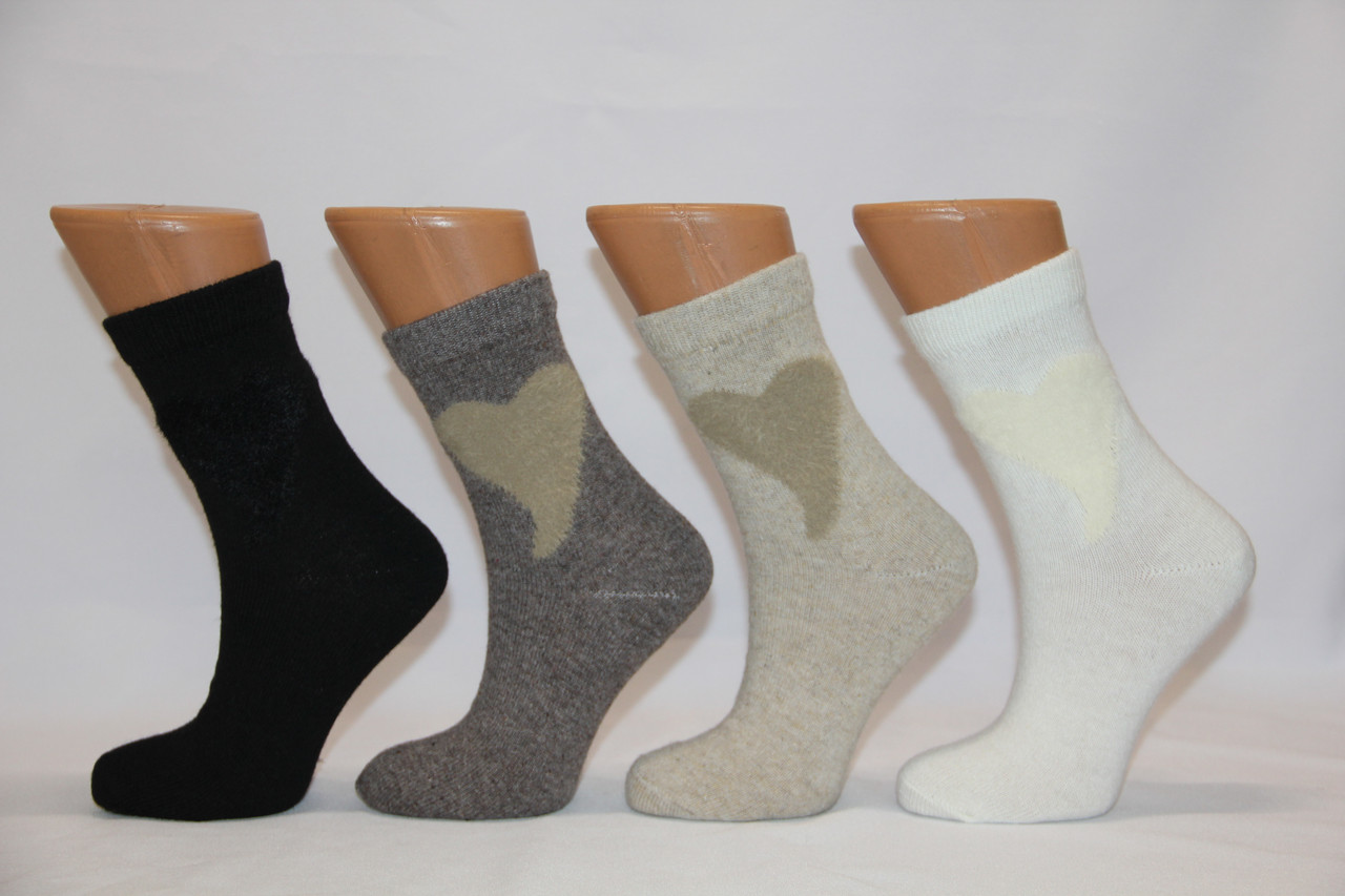 Жіночі шкарпетки високі зі 100% вовни з оздобленням з ангори НЛ 36-40 асорті серце, фото 1