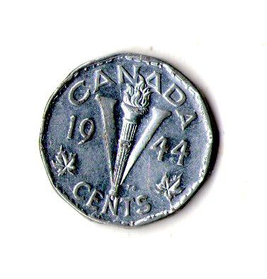 Канада › Король Георг VI 5 центів, 1944 рік  Хромована сталь, 4.54g, ø 21.2mm №392, фото 1