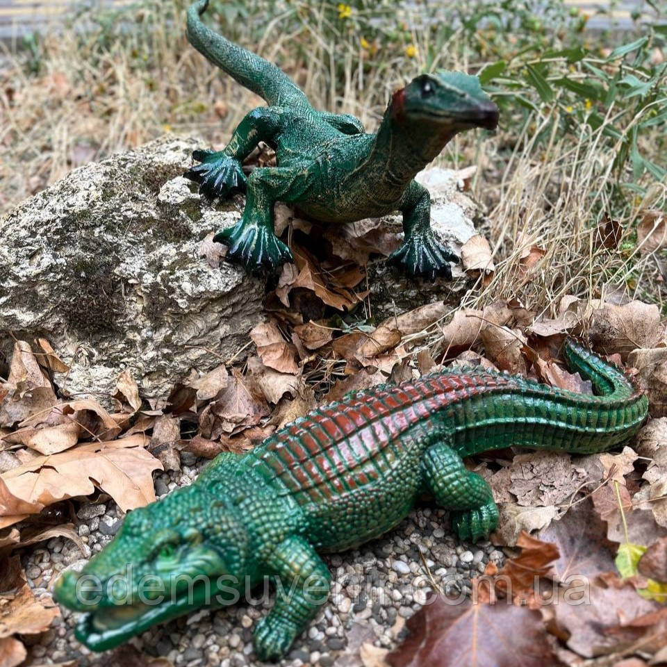 Комплект садових фігур Алігатор (9×15×43 см) та Варан (53×20×19 см), декоративні фігури для саду і дому