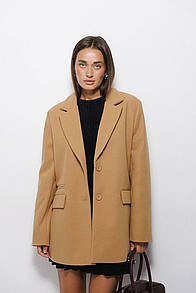 Коротке жіноче пальто однобортне бежевого кольору MKAR69209-1