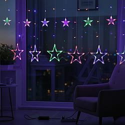 Світлодіодна гірлянда-штора «Зірки» 3×0,7 м, 108 діодів, RGB
