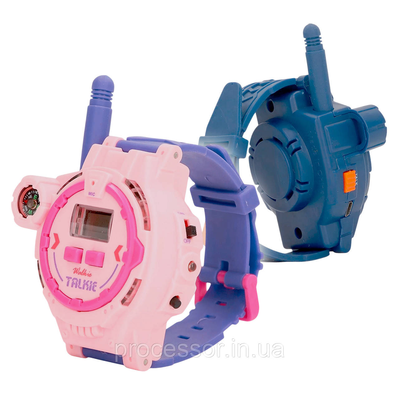 Дитячі годинники-рації Walkie Talkie 2 шт — синій і рожевий, акумуляторні, з компасом, фото 1