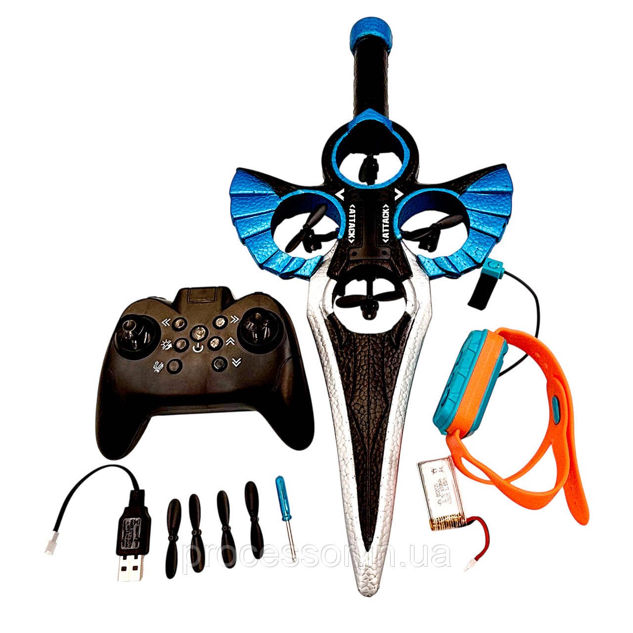 Радіокерований дрон Flying Sword RC 2025 синій — 4-осний трюковий літак з трюками 360°, фото 1