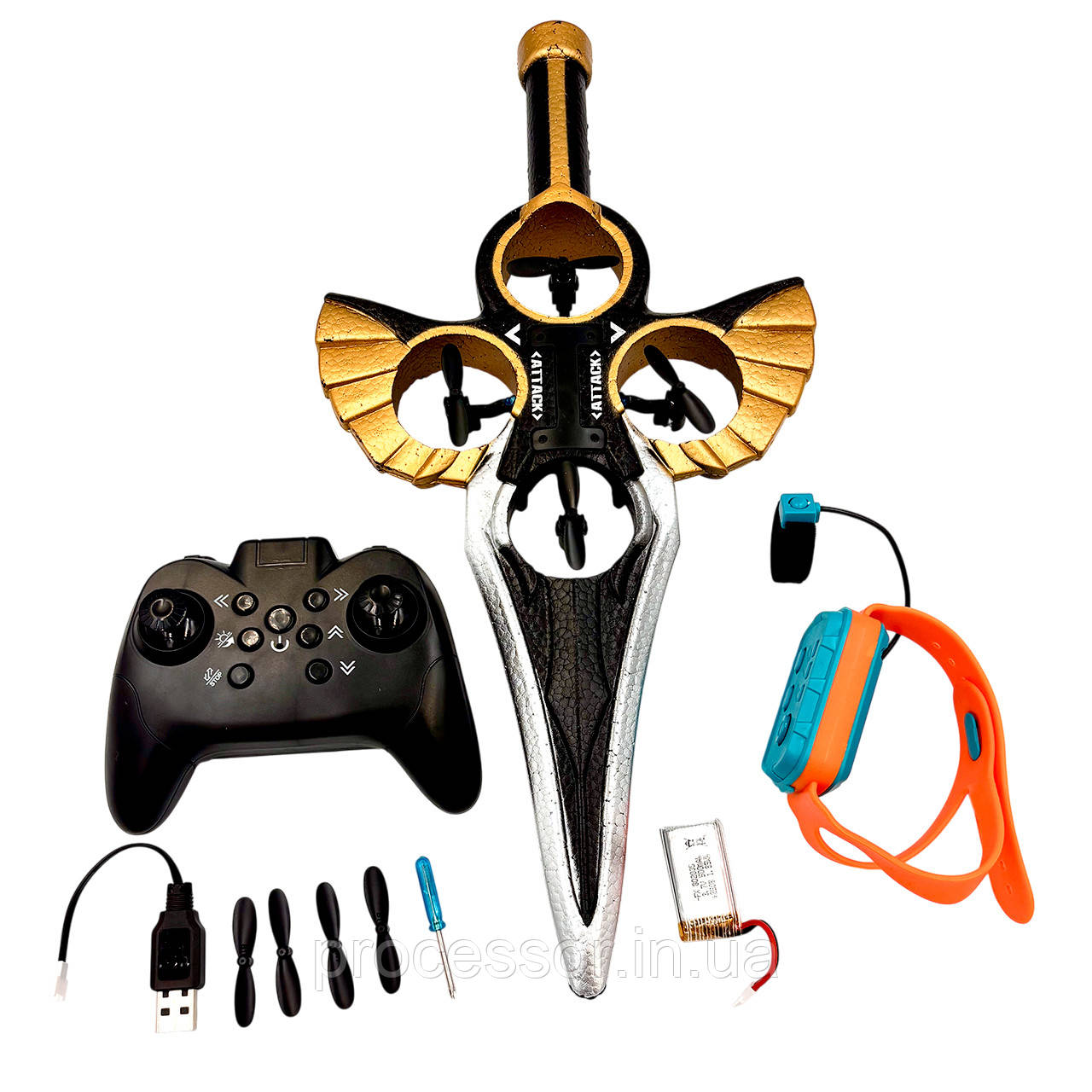 Золотий радіокерований літаючий меч Flying Sword RC 2025 — трьохшвидкісний дрон-планер з 360° переворотами, фото 1