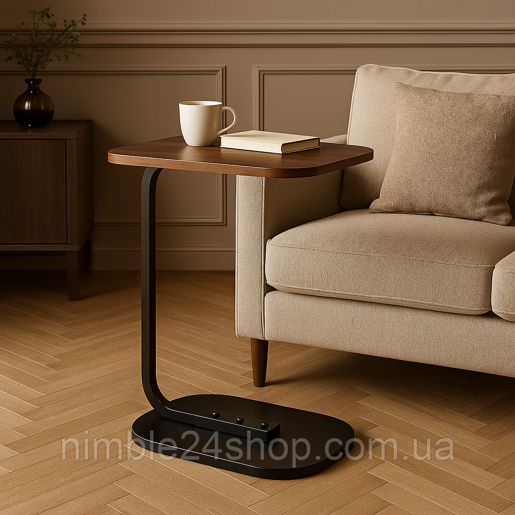 Приставний столик у стилі Loft із дерев'яною стільницею, 58×32×58 см