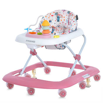 Дитячі ходунки El Camino ME 1217 PYRAMID з музикою, регулюванням висоти та тихими силіконовими колесами Рожевий