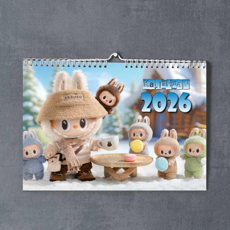 Календар Лабубу 2026 настінний перекидний (А4 формат, 300 х 210 мм, 12 аркушів), фото 1