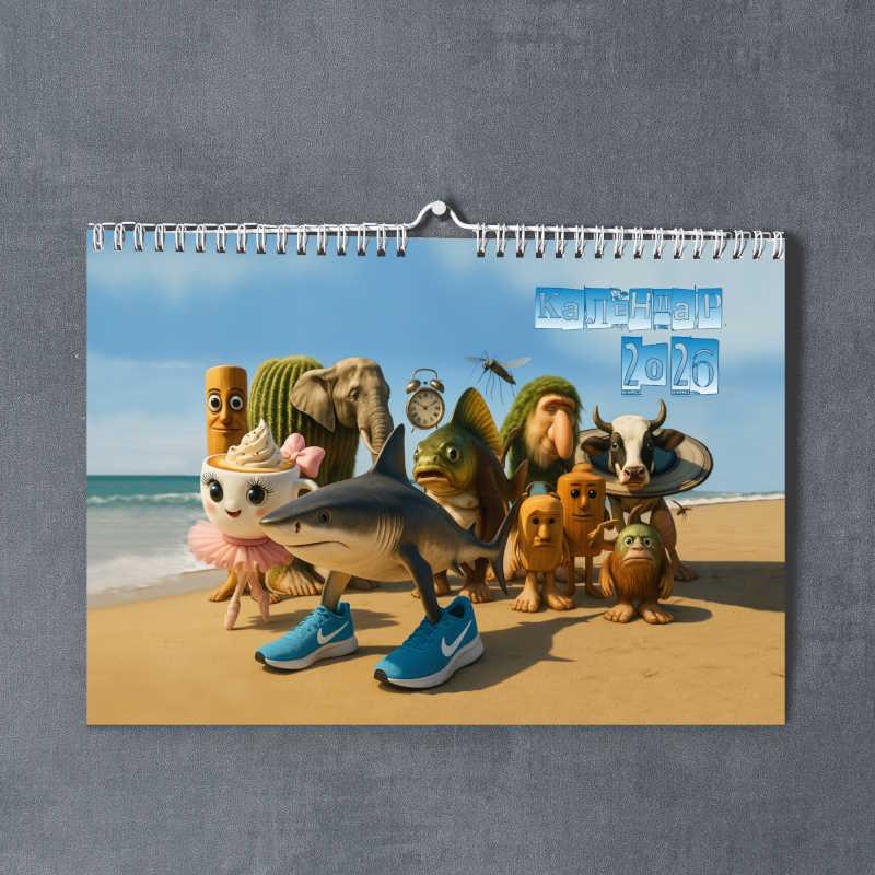 Календар Брейнрот Тралалеро Тралала 2026 настінний перекидний (А3 формат, 420 х 300 мм, 12 аркушів), фото 1