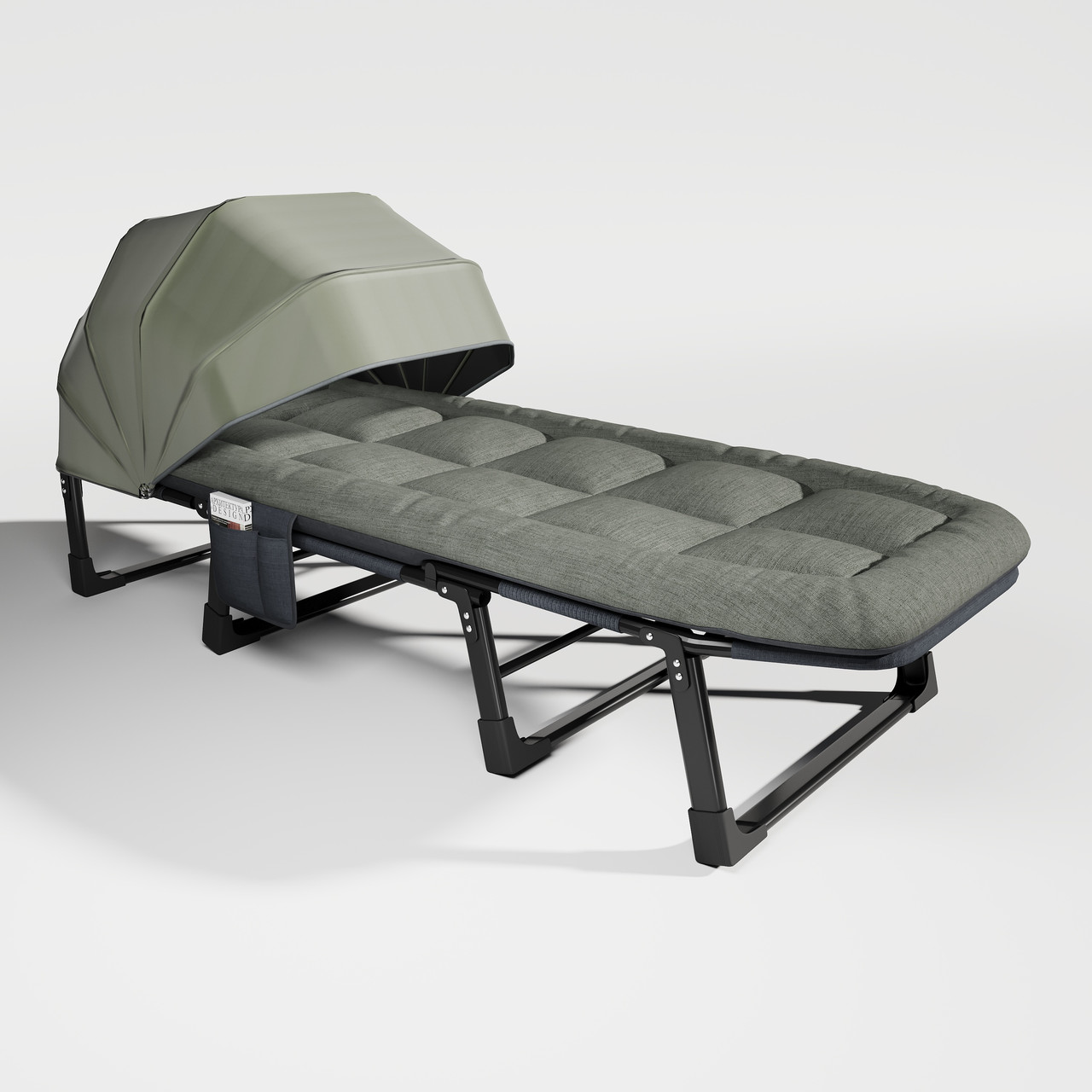 Розкладне крісло шезлонг| Сірий | навантаження до 150 кг | з матрасом, подушкою, регульованим сонцезахисним козирком | WCG FB-S25