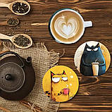 Підставка під чашку Котики з кавою кольорові 10 см, фото 3