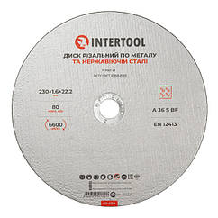 Диск відрізний по металу, 230×1,6×22,2 мм, 6600 об/хв INTERTOOL CT-4015