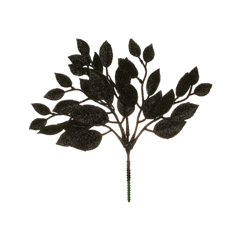 Декоративна гілка листя 30 см з ефектом глітера для тематичного декору, фото 1
