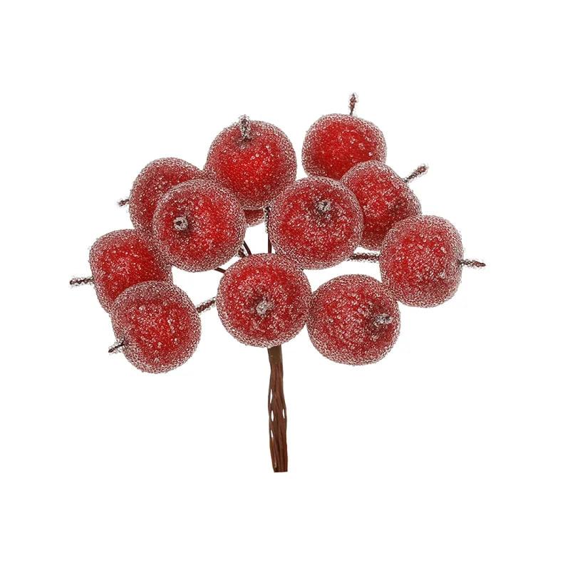 Пучок флористичний 12 см з імітацією крижаного покриття 12 мініяблук Червоний 1 шт., фото 1
