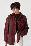 Тепла сорочка в клітинку з накладною кишенею - бордо цвет, S (є розміри), фото 5