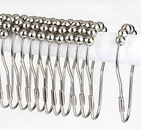 Кільця-гачки роликові на шторку для ванної та душової кімнати ролики на штору металеві, відтінок нікель 12 штук