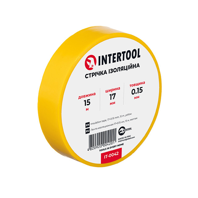 Стрічка ізоляційна 0.15мм*17мм*15м жовта INTERTOOL IT-0042, фото 1