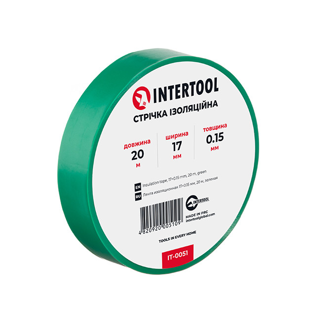 Стрічка ізоляційна 0.15мм*17мм*20м зелена INTERTOOL IT-0051, фото 1