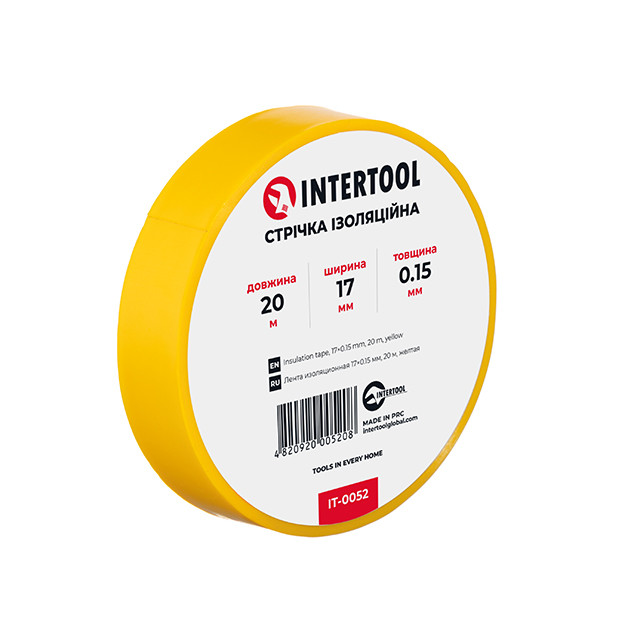 Стрічка ізоляційна 0.15мм*17мм*20м жовта INTERTOOL IT-0052, фото 1
