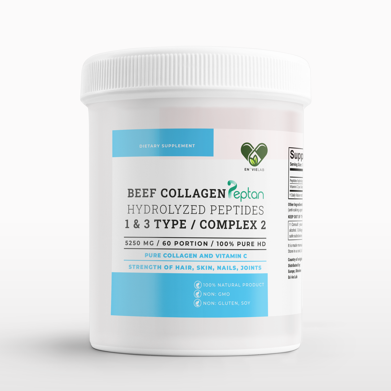 Колаген для суглобів, шкіри, волосся, порошок, вітамін С, гідролізований пептидний 5000 мг. Франція