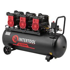 Компресор 100 л, 3х1.5 кВт, 220 В, 8aтм, 600 л/хвил, 1400 об/хв, безмасляний, 6 циліндрів INTERTOOL PT-0039
