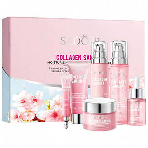 Подарунковий набір косметики для догляду за обличчям з колагеном і екстрактом сакури Sadoer Collagen Sakura 6в1