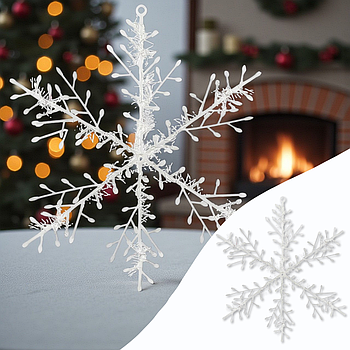 Прикраса для ялинки "Сніжинка" з блискітками 18см Біла Упаковка 10 шт.