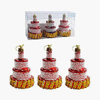 Новорічні прикраси C 67200 (120) 3 штуки, торт, висота - 9,5 см, у слюді