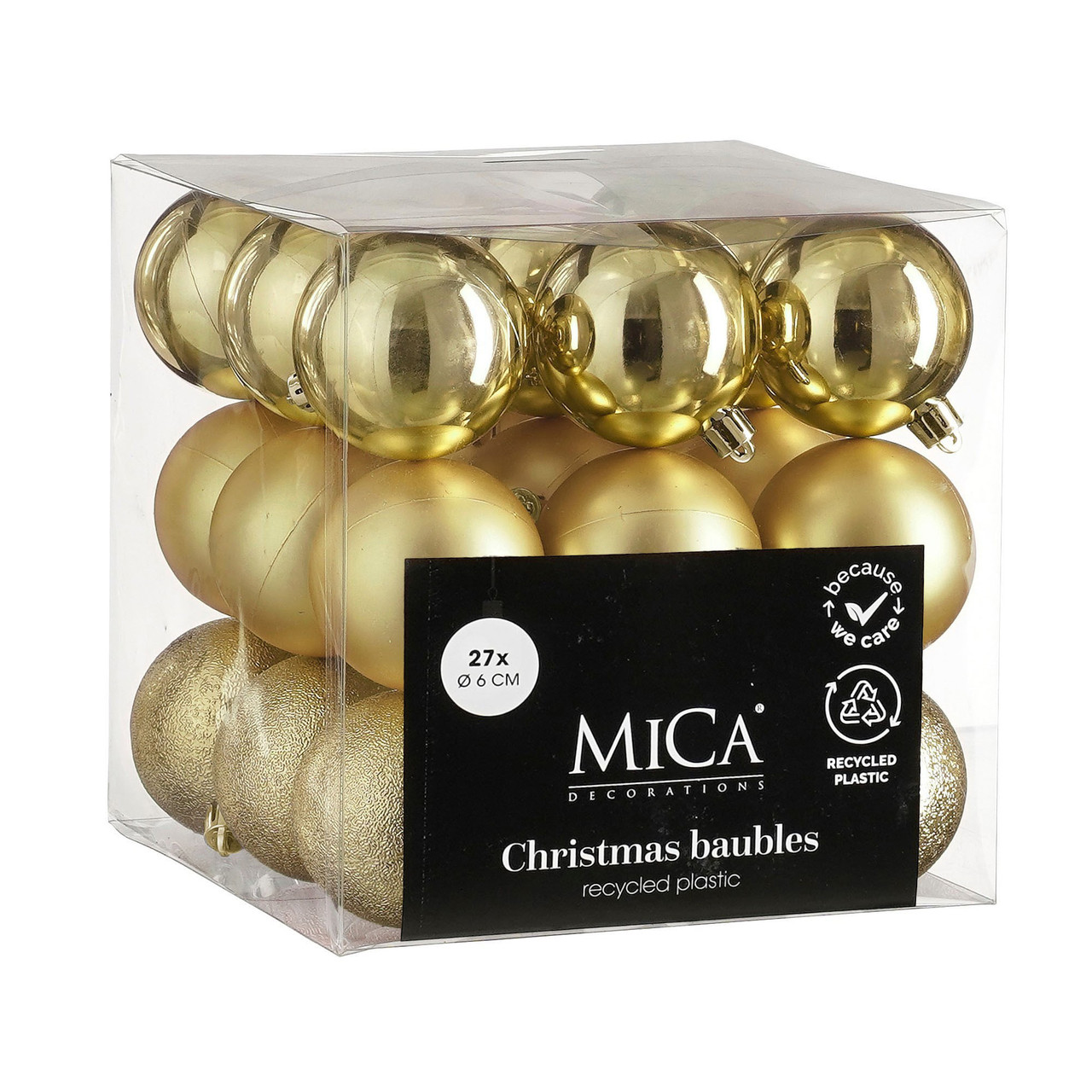 Ялинкові пластикові кульки Mica Decorations компл. 27 шт, Ø 6 см, золоті