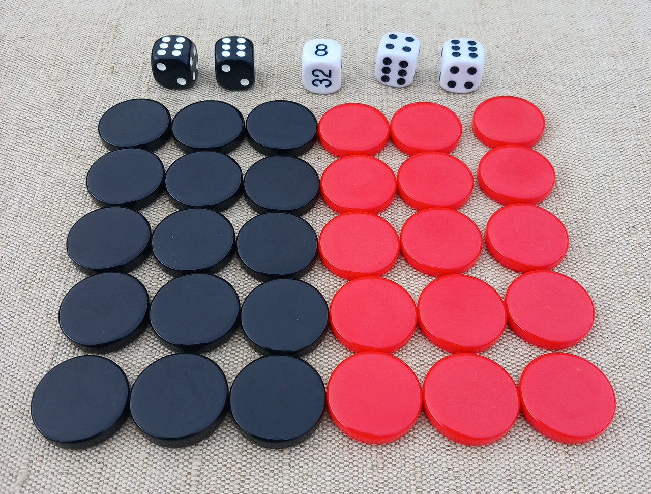Фішки акрилові для гри в нарди, d 27 мм. + гральні кубики