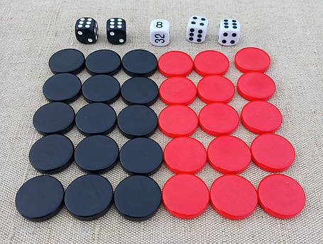 Фішки акрилові для гри в нарди, d 27 мм. + гральні кубики, фото 1