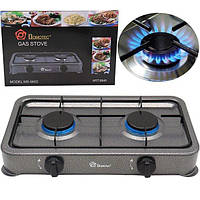 Настільна газова плита Domotec MS-6602, на дві конфорки, Сіра