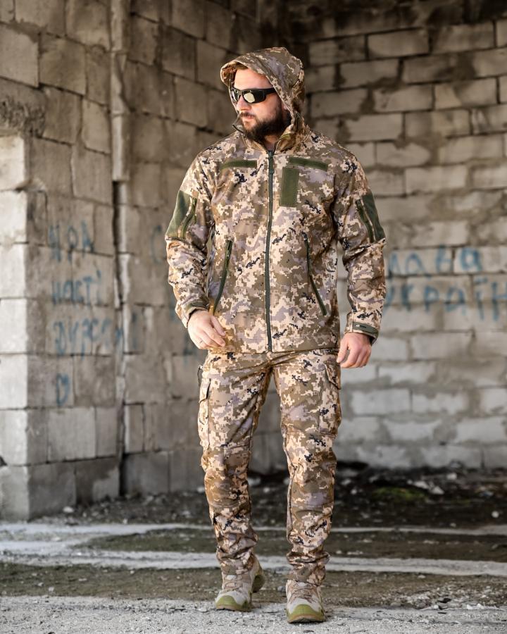 Тактичний костюм Softshell DEMENTIOZ піксель з водо- та вітрозахисними властивостями ВТ6841 ТМ, фото 1