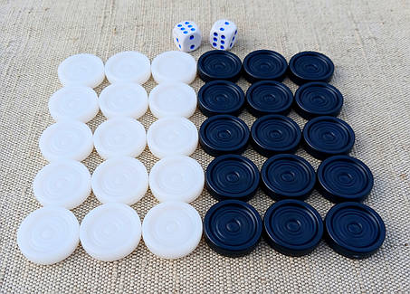 Фішки для гри в нарди, d 22.6 мм + гральні кубики, фото 1