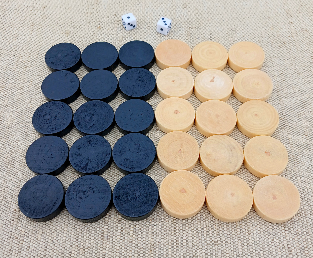 Фішки для нард із дерева, d 23.6 мм + гральні кубики