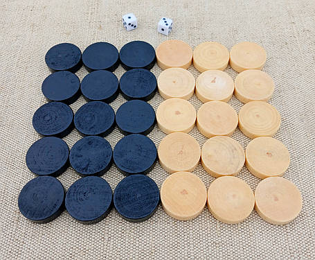 Фішки для нард із дерева, d 23.6 мм + гральні кубики, фото 1