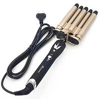 Плойка для волосся Gemei п'ятихвильова з керамічним покриттям і шнуром, що обертається, на 360 градусів Чорно-золота (GM-2933)