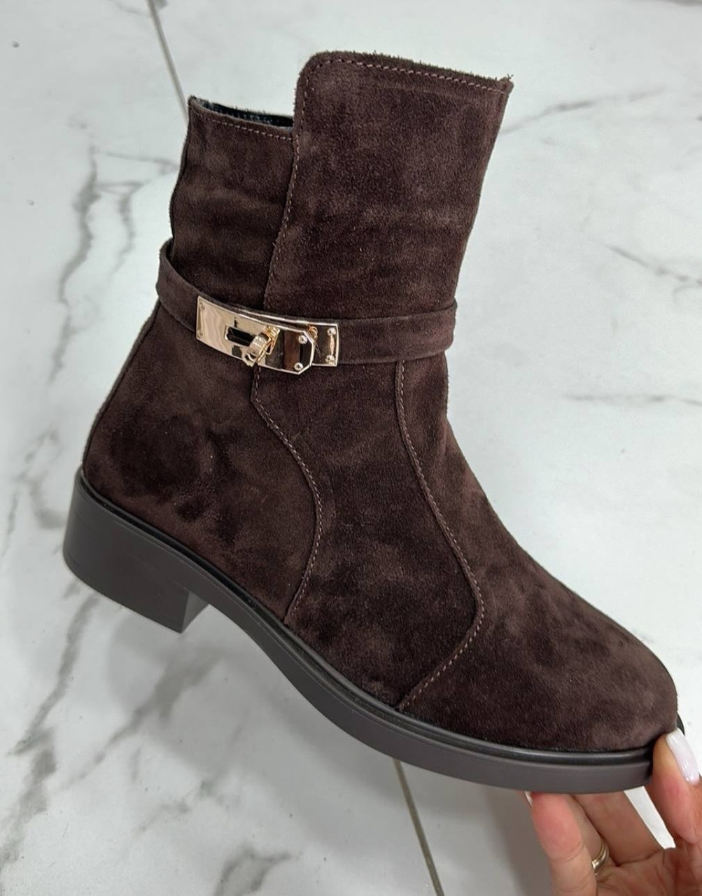 Черевики зимові жіночі замшеві класичні коричневі, фото 1