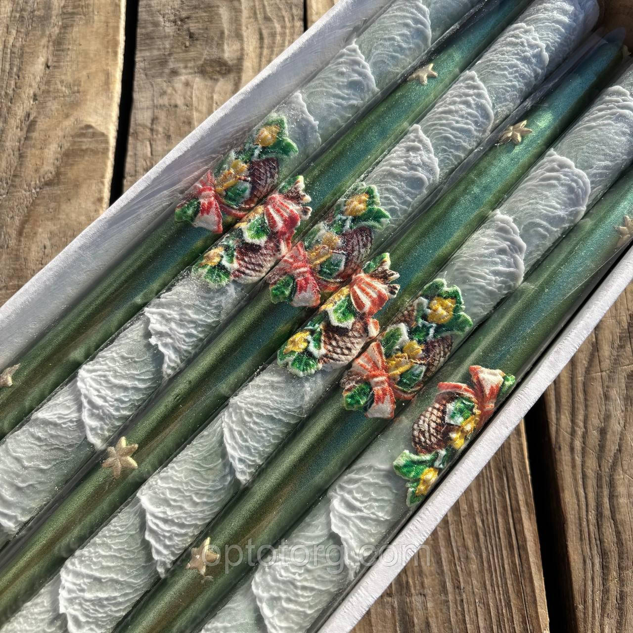 Свічки декоративні новорічні зелена 30 см, фото 1