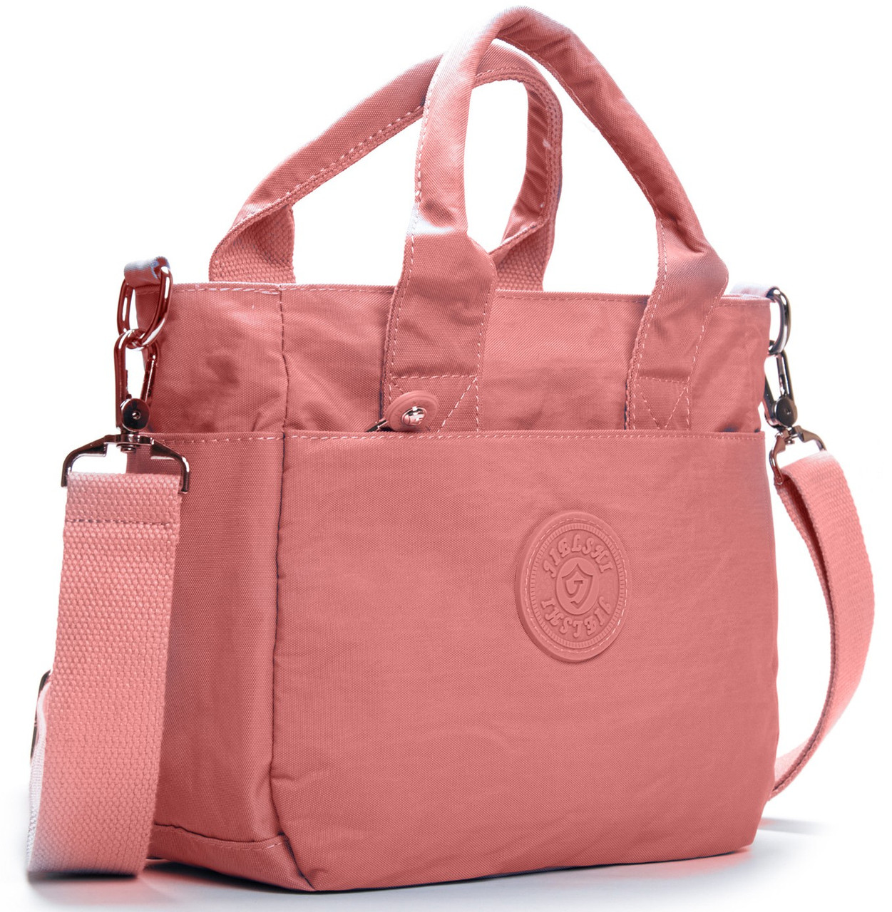 Сумка маленька на плече жіноча рожева тканинна полотняна з одним відділом на блискавці з двома ручками Jielshi V9006