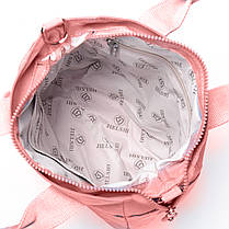 Сумка маленька на плече жіноча рожева тканинна полотняна з одним відділом на блискавці з двома ручками Jielshi V9006, фото 2