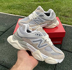 Кросівки термо жіночі Нью Беланс шкіра + текстиль бежеві з сірим